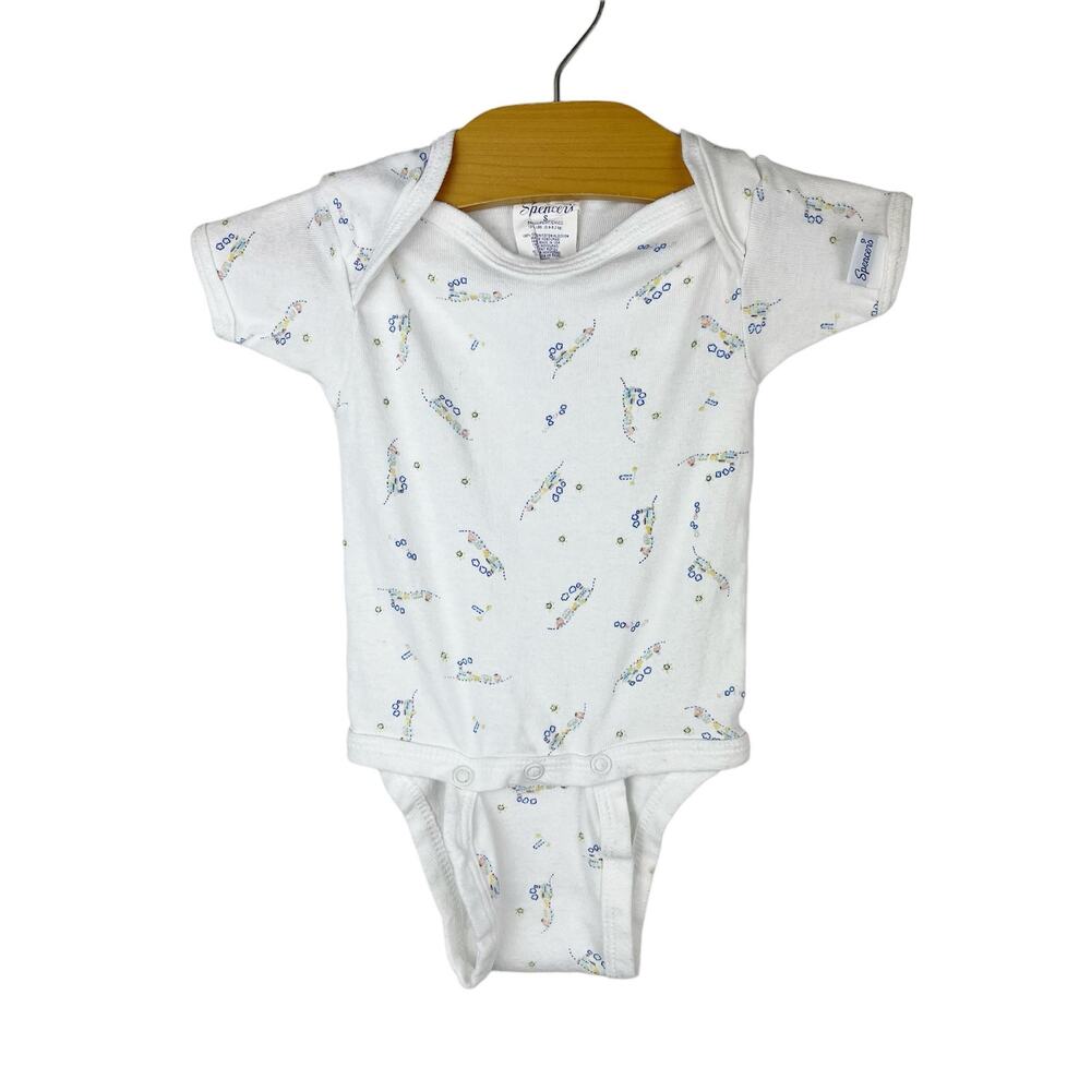 Vintage Spencer’s One Piece Trains Bodysuit Size Small 13-18lbs